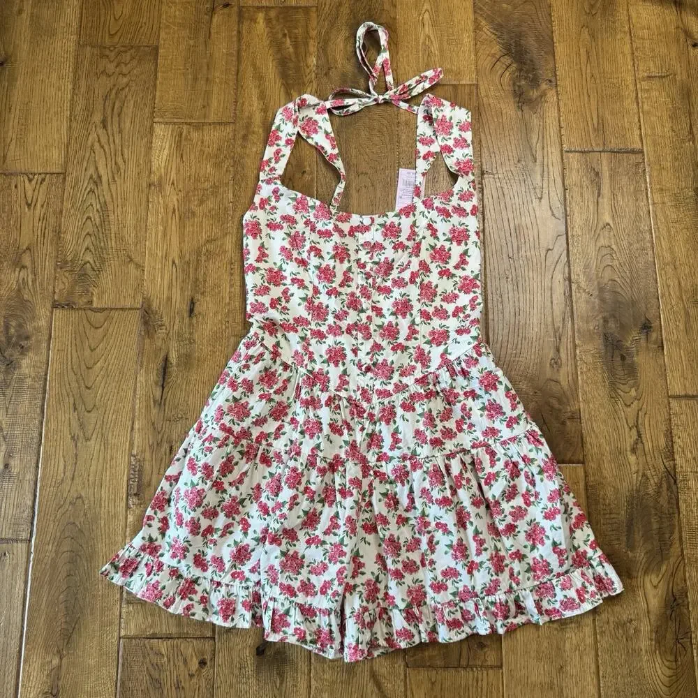 NWT Wild Fable Button-Front Tiered Romper White Floral Women's Sz XS - Picture 2 of 7